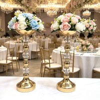 Vase et support à fleurs en métal doré de luxe pour mariages et événements - Centre de table moderne élégant Marque Yingsheng Modèle A86