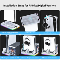 Support de charge et de refroidissement P5 avec lumière RGB et crochet pour casque, support de charge pour 2 manettes sans fil pour console PS5 (éditions disque et numérique)