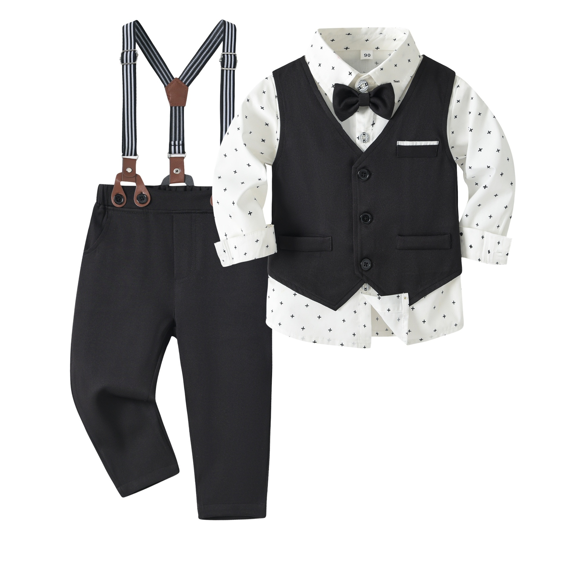 Black Children's Formal Suit for Boys 100% Cotton Solid Pattern Weddings Piano Performances Hosting Baby Boys Clothing