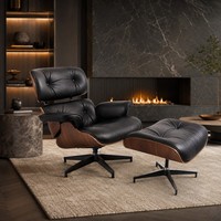 Fauteuil de salon en cuir de luxe avec repose-pieds, coque en placage de bois, fauteuil inclinable pivotant pour salon, bureau, hôtel, vente OEM ODM B2B