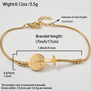 Pulsera minimalista de acero inoxidable 316L con extensor, pequeña bola, cruz, medalla redonda virgen, chapada en oro, venta al por mayor - Product Image 6