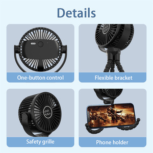 Ventilador de cochecito de bebé recargable portátil Clip trípode 2000mAh ventilador de mesa al aire libre de mano Flexible USB Mini <span class=keywords><strong>carrito</strong></span> cochecito pulpo ventilador - Product Image 6
