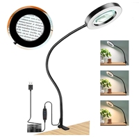 Lampe de bureau à pince, 48 LED USB Clip Ring Light avec 3 modes de couleur à intensité variable, lampe de travail avec loupe
