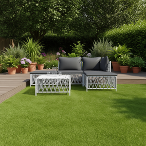 Ensemble de salon de jardin modulaire en tissu tissé blanc, structure en aluminium, 4 places, mobilier d'extérieur, design personnalisable - Product Image 2