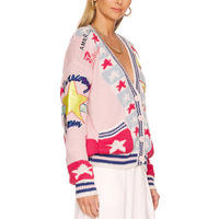 Motif Jacquard Broderie Tricot Bouton Femmes Patché Cardigan Pull Usine Personnalisé Étoile 50 Logo Personnalisé Décontracté