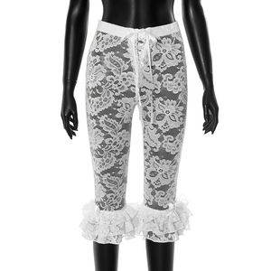 GX25034 2025 moda abbigliamento donna Boutique Nigh Club pizzo indossa canotta con spalline sottili e vedere attraverso mezzo pantaloni Set 2 pezzi - Product Image 4