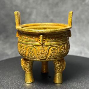 Caldero de Bronce Dorado Estilo Antiguo con Diseño de Taotie, Adorno Decorativo para Sala de Estudio, Obra de Arte <span class=keywords><strong>Cultural</strong></span> Coleccionable - Product Image 3
