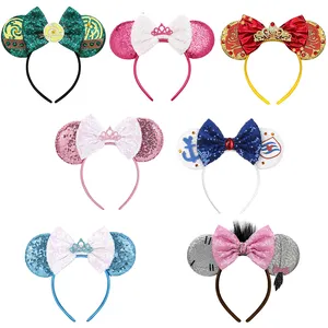 HC284 Cartoon Anime Cosplay Hairband Sequin Mouse Ears Bow Headband Mickey and Minnie Ears Hair Clips for Women Girls