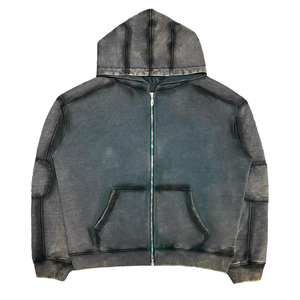 Vintage Hoodie Hip-Hop Style Washided Distressed Gothic Loose-Fit Comfortable Casual Sportswear Men's Long-Sleeve Hoodie Jacket - Product Image 1