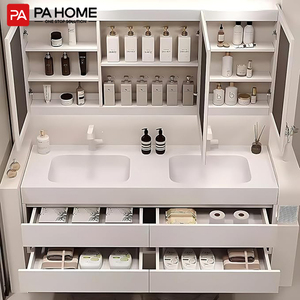 Mobile <span class=keywords><strong>Bagno</strong></span> Moderno a Parete con Doppio Lavabo, Specchio LED Intelligente Antiappannamento e Mobiletto, Lavabo in Ceramica - Product Image 2