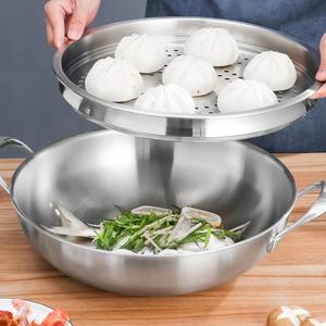 Poêle à frire <span class=keywords><strong>en</strong></span> acier inoxydable 304 de 36 cm/40 cm, acier composite à trois couches, épaissi, multi-usages, sans revêtement - Product Image 5