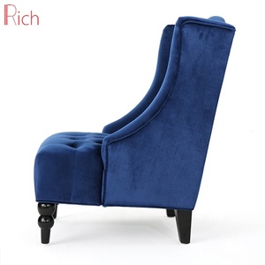 Cheap High Back Chairs Nordic Leisure MId Century Blue Tufted Sofa Chair With Buttons - Product Image 4