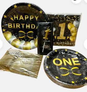 FDA-Approved 350gsm White Board <b>Disposable</b> <b>Plate</b> 9-Inch Round FOIL for Baby Boy's First Birthday Party Supplies - Product Image 4