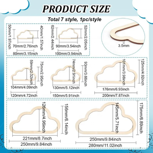 7 tailles, cadre en bois en forme de nuage, cadre en macramé en bois, anneaux en bois, cadre <span class=keywords><strong>d</strong></span>'art en macramé, tissage en macramé pour la fabrication artisanale de bricolage à la maison - Product Image 2