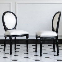 Chaise de salle à manger en bois massif de style rétro moderne avec coussin en lin noir pour la maison ou le bureau