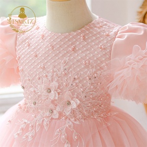 Abito Estivo da Principessa per Bambine, Maniche Corte, Orlo a Bolla, Fiocco all'Uncinetto, <span class=keywords><strong>Vestito</strong></span> da Cerimonia per Bambine - Product Image 4