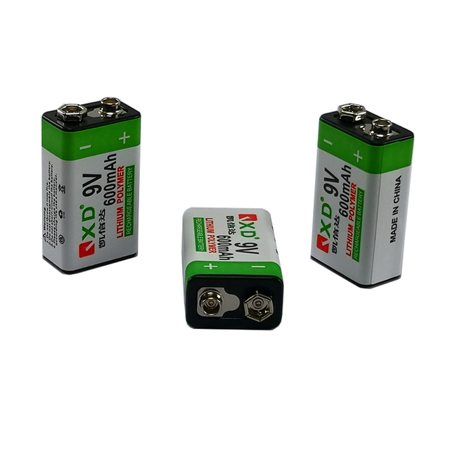 High Capacity 9 Volt 500mah 600mah Power Bank Lipo Battery 9v Rechargeable Batteries for Flashlight Multimeter Led Strip Light