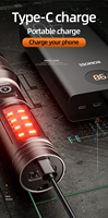 Lampe torche tactique rechargeable LED 700 lumens 6 modes avec lumière latérale, chargement USB, zoom télescopique, IP44, pour camping, maison et urgences