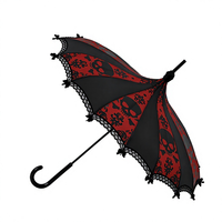 Parapluie pagode droit en dentelle 21IN*16K, en pongé 190T, style japonais, à long manche, personnalisé pour Halloween, protection manuelle contre le soleil et la pluie
