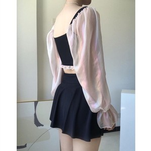 Traje de baño de dos piezas para mujer, conjunto de bikini con top corto y cuello cuadrado en negro y rosa para vacaciones y ocio - Product Image 3