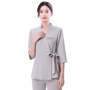 <span class=keywords><strong>Abbigliamento</strong></span> Primaverile di Alta Gamma per Donne, Elegante Completo Antirughe in Velluto con Scollo a V e Maniche a Tre Quarti per Centri Benessere e SPA - Product Image 4