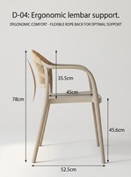 Chaise de salle à manger avec accoudoirs, design nordique moderne en corde, en plastique PP empilable, pour extérieur, jardin, restaurant, café