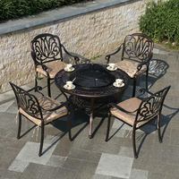 Table de jardin en alliage d'aluminium de style villa, imperméable, avec coussin à séchage rapide, design champêtre pastoral, haut de gamme, pour balcon extérieur