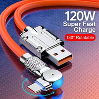180 °   Cable Tipo-C Giratorio, Carga Rápida de 120W 6A, Cable de Datos Blindado con Trenzado de Aleación de Zinc para iPhone/Impresora