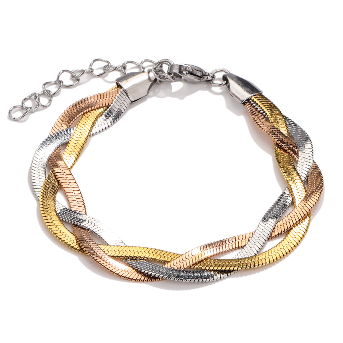 Bracelet 3 couches argent + or