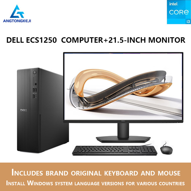 Original Dells ECS1250 Desktop Computer Core I3 DDR5 RAM NVMe SSD Home Office Business Computer+21.5-inch Monitor Set Core