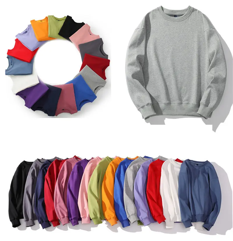 Hoge Kwaliteit Oem Pullover Effen Geverfd Pluche Blanco Jogger Wit Crewneck Katoen Custom Hoodie Ronde Hals Sweatshirt Voor Groothandel