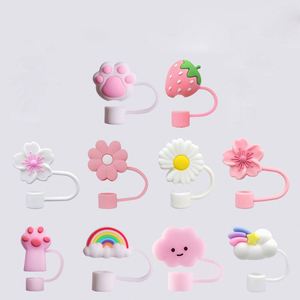 Décoration créative et mignonne pour paille de 10 mm, en caoutchouc souple, pour gobelet de voiture, avec motif nuage, fleur, anti-poussière, écologique, pour gobelet à café - Product Image 1