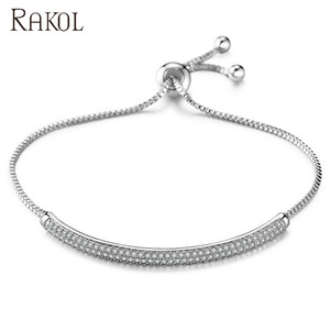 กำไลข้อมือแต่งงานแบบปรับได้ RAKOL BP2025 รุ่นใหม่ล่าสุด ประดับด้วยเพทายสีเงิน - Product Image 2