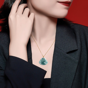Collier de bouddha d'eau bleu <span class=keywords><strong>émeraude</strong></span> <span class=keywords><strong>véritable</strong></span> de qualité a, <span class=keywords><strong>pendentif</strong></span> en or 18K avec boucle incrustée de jade de glace - Product Image 4