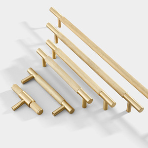 Modern Minimalist Brass Cabinet Handles Bar Shape Durable Exposed Hardware For Wardrobes Kitchen Cabinets - Product Image 1
