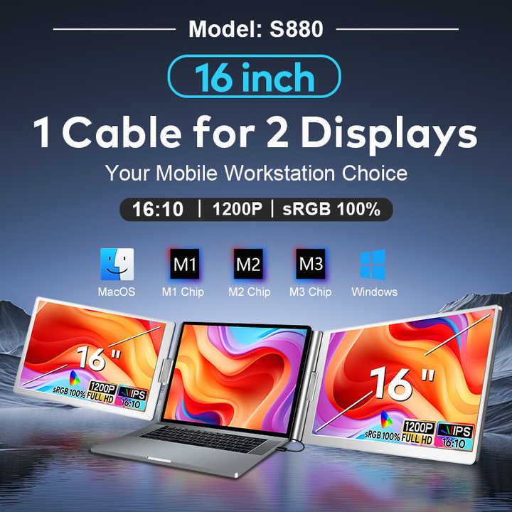 1920*1200 FHD Monitor Screen 16 Inch Portable Triple Monitor