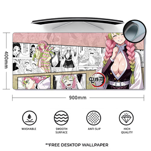 Grand <span class=keywords><strong>tapis</strong></span> <span class=keywords><strong>de</strong></span> <span class=keywords><strong>souris</strong></span> pour ordinateur <span class=keywords><strong>de</strong></span> jeu <span class=keywords><strong>Demon</strong></span> <span class=keywords><strong>Slayer</strong></span> Anime 900*400, base en caoutchouc compatible Kimetsu No Yaiba, design sexy pour la maison et le bureau - Product Image 1