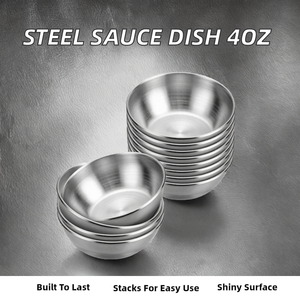 Platos y tazones pequeños apilables de acero inoxidable pulido de 3.2 pulgadas y 4 oz con diseño de plantas para fiestas y salsas. - Product Image 2