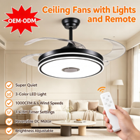 Ventilateur de plafond LED moderne avec pales rétractables invisibles, télécommande, lustre pour salon