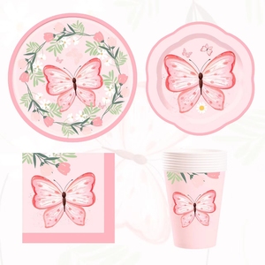 Ensemble de vaisselle pour fête d'anniversaire sur le thème des papillons DAMAI, comprenant assiettes et serviettes, décoration sur le thème des papillons pour fête d'anniversaire de fille, pour 8 invités - Product Image 3