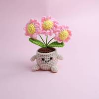 Petite fleur artificielle en crochet faite à la main, en pot, pour décoration de bureau et petit cadeau pour la fête des enseignants