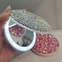 Miroir de maquillage de poche compact cosmétique rechargeable rond en diamant de luxe bling LED