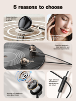 Écouteurs intra-auriculaires de gaming LDNIO HP09C dorés USB-C avec microphone à réduction de bruit et 10 000 tests sonores pour téléphones et ordinateurs