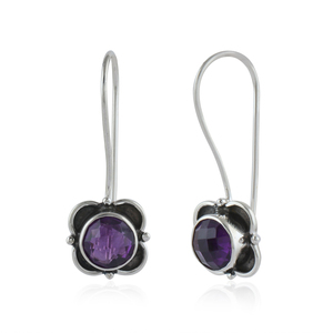 Boucles d'oreilles en améthyste en argent 925 légères de haute qualité Boucles d'oreilles créoles fines avec fil d'oreille - Product Image 3