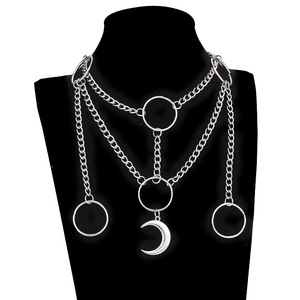 Collar de cadena de clavícula estilo Harajuku Punk, de varias capas, de aleación de zinc, unisex, para fiestas, con forma geométrica de luna. - Product Image 1