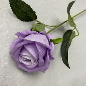 Rosa de terciopelo Artificial para decoración de boda, flor de tacto Real, rosa de tallo largo a granel
