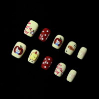 Faux ongles carrés courts à presser, motif pois, chat, poisson, pomme, peints à la main, en gel, faits à la main, réutilisables, ajustement personnalisé