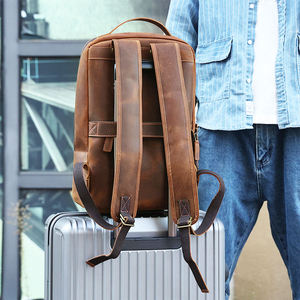 AndoBag 15.6" Laptop <b>Backpacks</b> for Men Crazy Horse <b>Leather</b> Genuine Cowhide Retro Travel Shoulder Bag Cool 1371 - Product Image 4