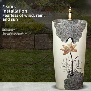 Lavabo sur pied rond élégant Wayon, lavabo d'art pour <span class=keywords><strong>salle</strong></span> <span class=keywords><strong>de</strong></span> <span class=keywords><strong>bain</strong></span>, lavabo en céramique <span class=keywords><strong>de</strong></span> luxe pour villa, hôtel - Product Image 2