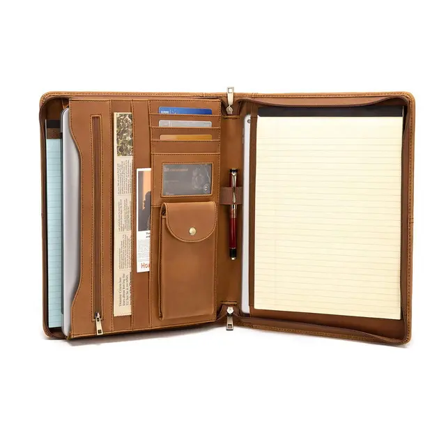 Custom Leather Notebook Zippered Organizer Planner Binder Folder for Documents Business Pocket Card Holder for Men&Women